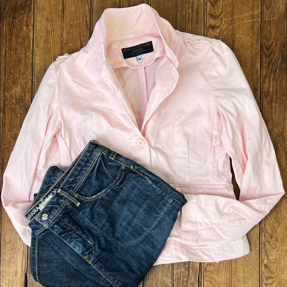 Vintage Juicy Couture blazer jacket baby Pink cotton raw edge fitted short